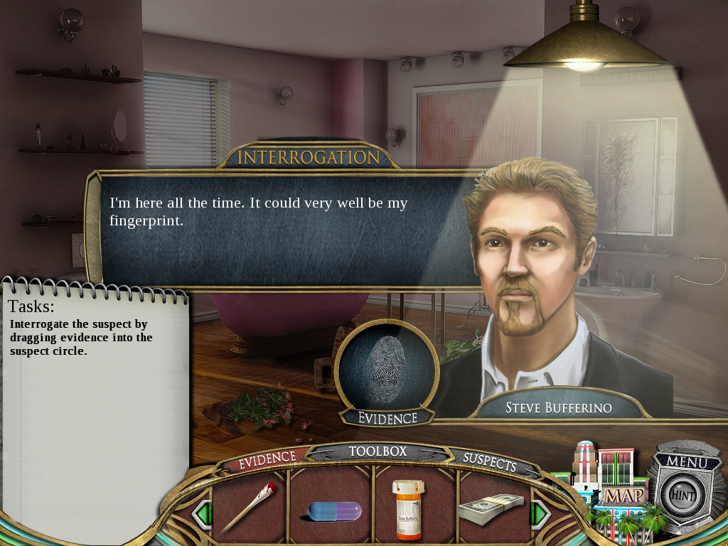 Real Detectives: Murder in Miami (Windows) screenshot: Interrogating the boyfriend.