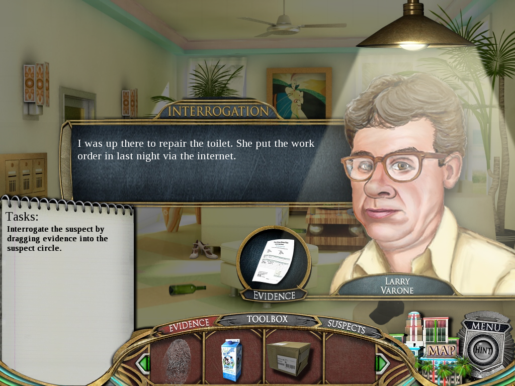 Real Detectives: Murder in Miami (Windows) screenshot: Interrogating the building manager.