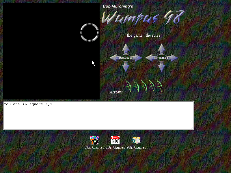 Wumpus 98 (Browser) screenshot: Starting in a new maze