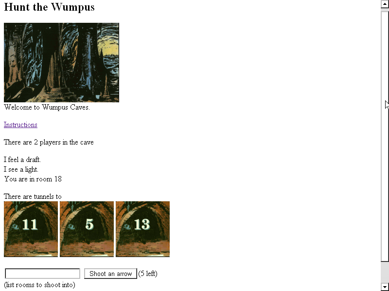 Web Wumpus (Browser) screenshot: Starting location