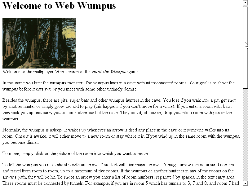 Web Wumpus (Browser) screenshot: Instructions