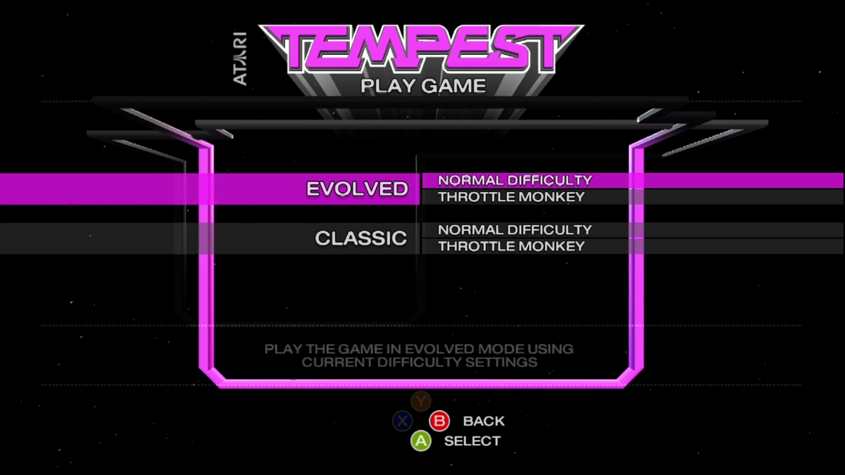 Tempest (Xbox 360) screenshot: Title screen.