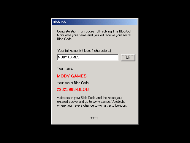 The Blobjob (Windows) screenshot: A chance to win a trip
