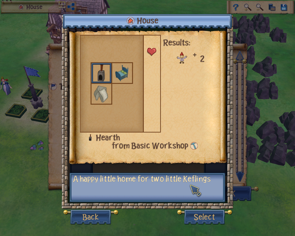 A Kingdom for Keflings (Windows) screenshot: House blueprints