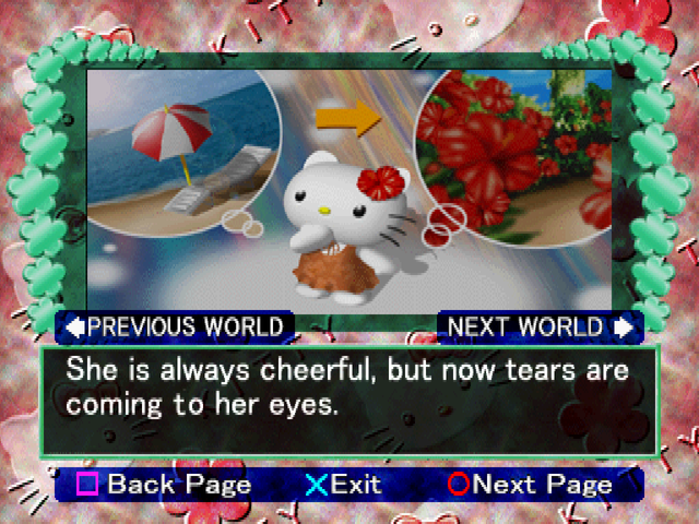 Hello Kitty's Cube Frenzy (PlayStation) screenshot: The picture book tell the story, with new chapters being unlocked after finishing the stages.