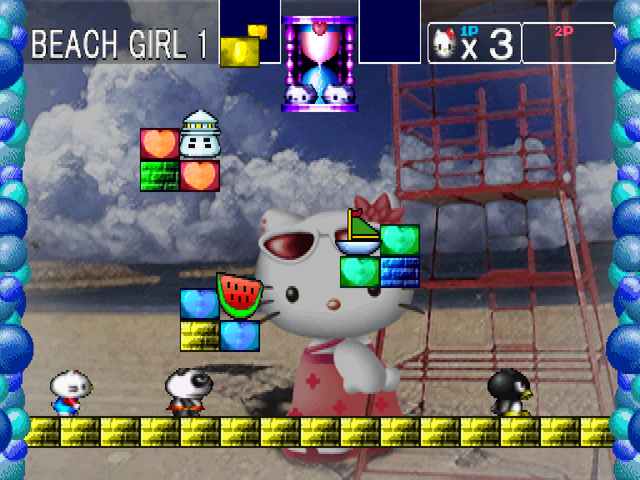 Hello Kitty's Cube Frenzy (PlayStation) screenshot: Solo story mode - Beach Girl 1