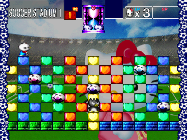 Hello Kitty's Cube Frenzy (PlayStation) screenshot: Solo story mode - Soccer Stadium 1