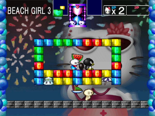 Hello Kitty's Cube Frenzy (PlayStation) screenshot: Solo story mode - Beach Girl 3