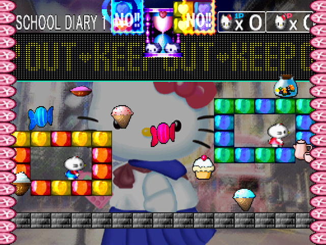 Hello Kitty's Cube Frenzy (PlayStation) screenshot: Versus mode - School Diary stage