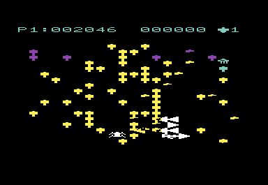 Centipede (VIC-20) screenshot: The centipede nears the bottom of the screen