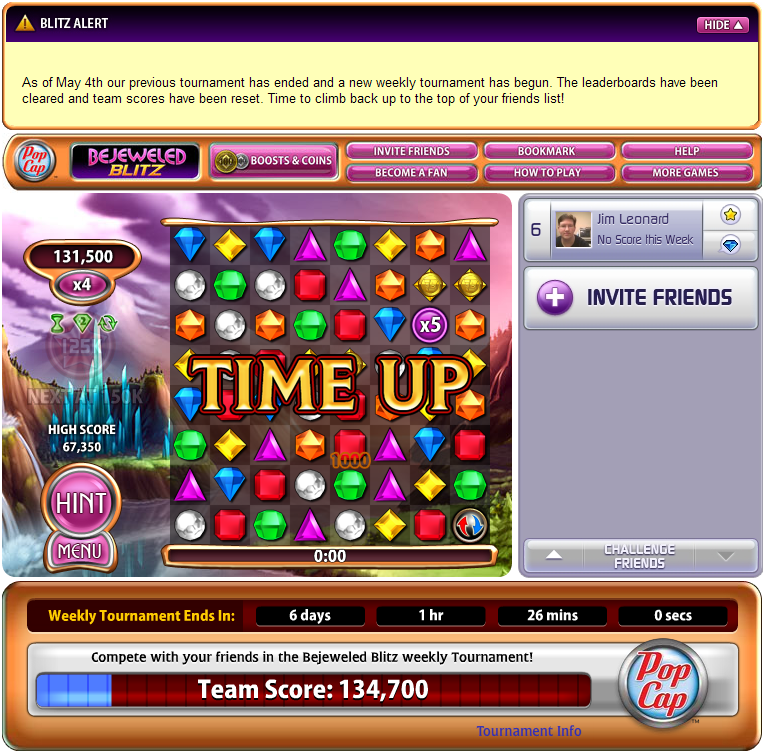 Bejeweled: Blitz (Browser) screenshot: Game over