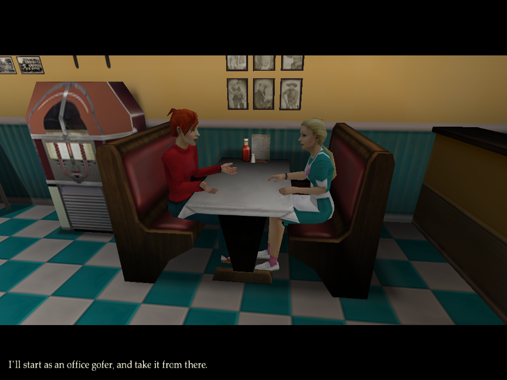 The Diamond Mystery of Rosemond Valley (Windows) screenshot: With sister Annie in Diner (cutscene)