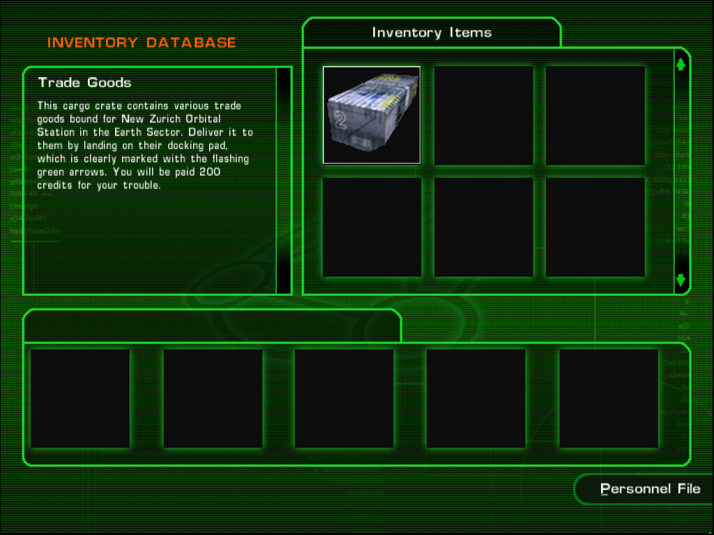 Tachyon: The Fringe (Windows) screenshot: Your inventory at the beginning