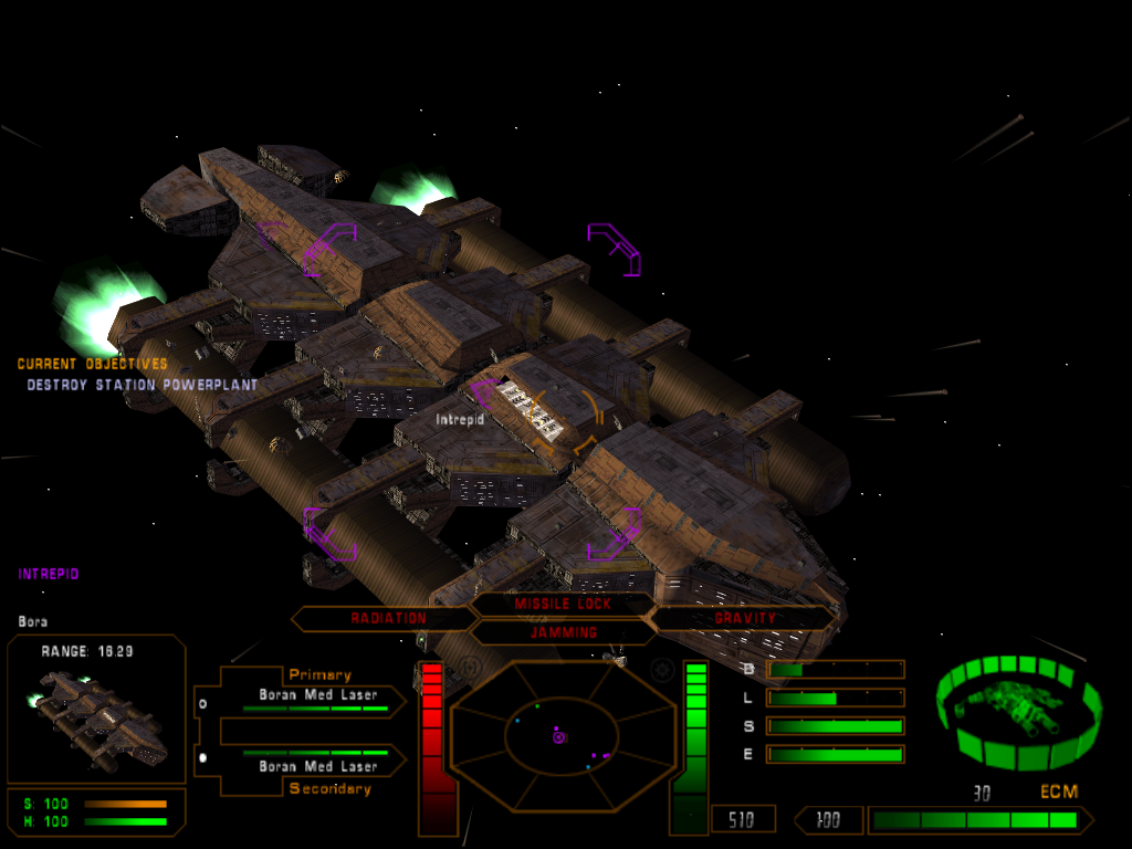 Tachyon: The Fringe (Windows) screenshot: Defending a colossal ship