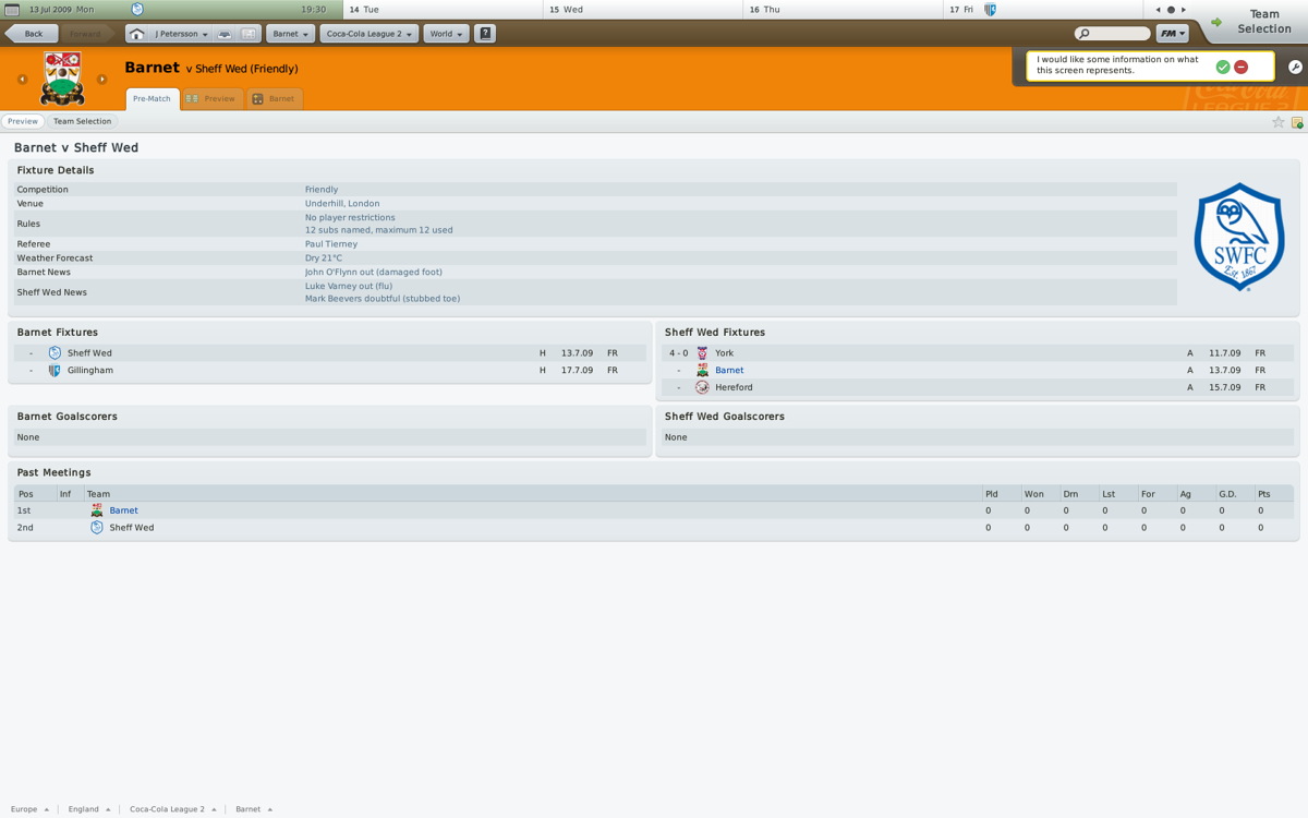 Football Manager 2010 (Windows) screenshot: Pre-match preview