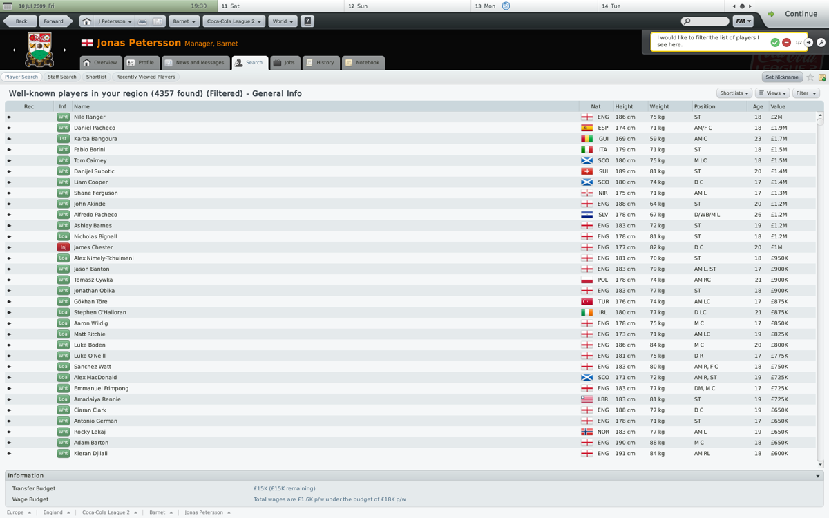 Football Manager 2010 (Windows) screenshot: Player search