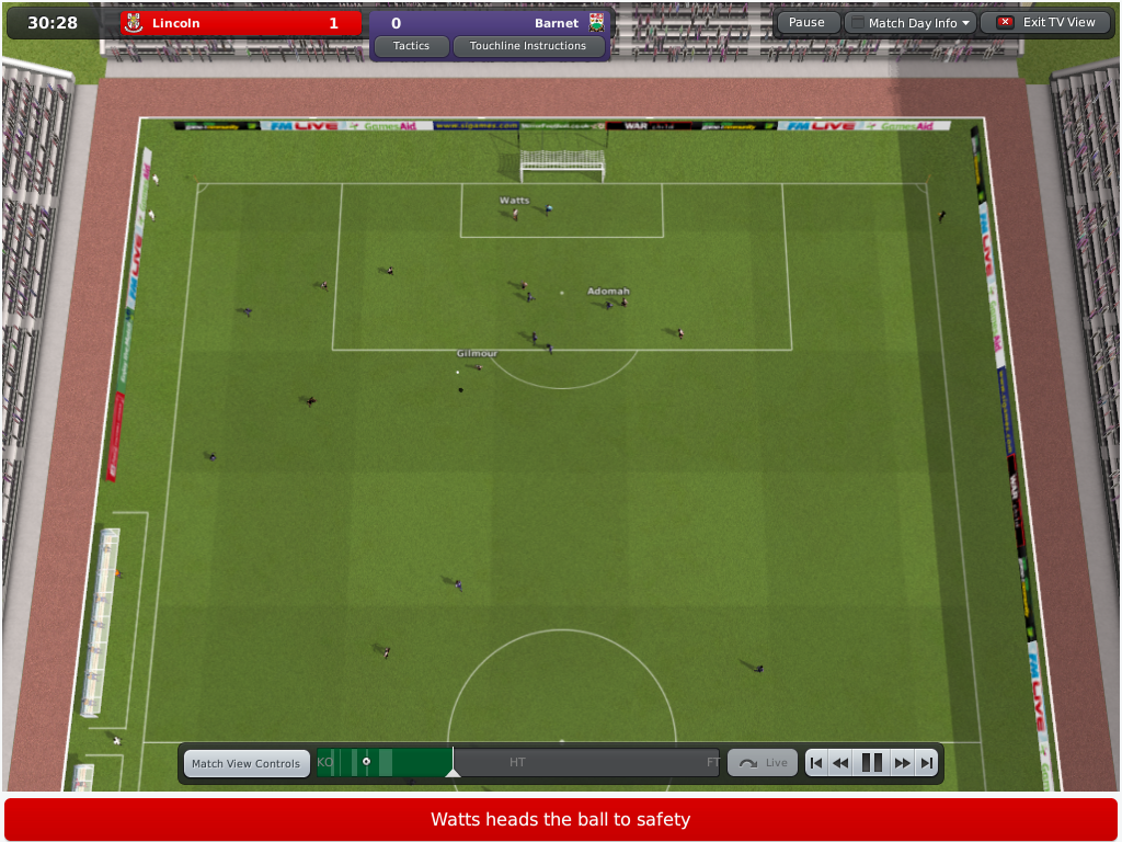 Football Manager 2010 (Windows) screenshot: A top down view of the action