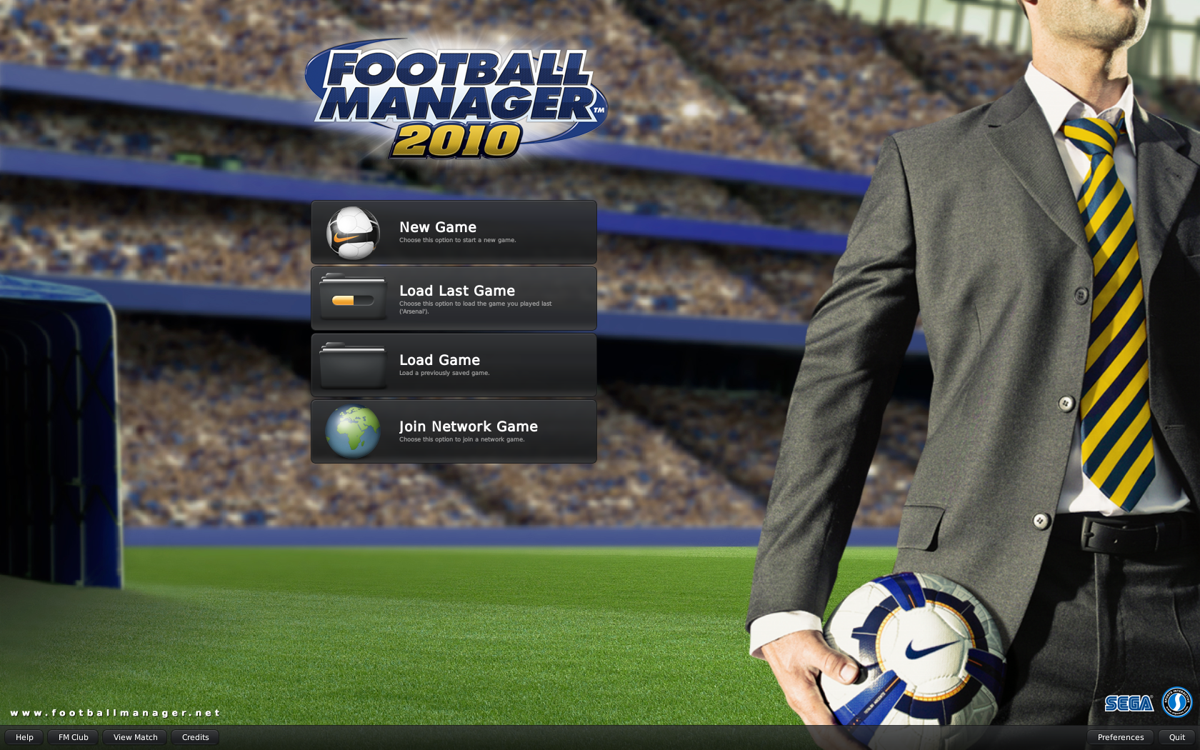 Football Manager 2010 (Windows) screenshot: Main menu