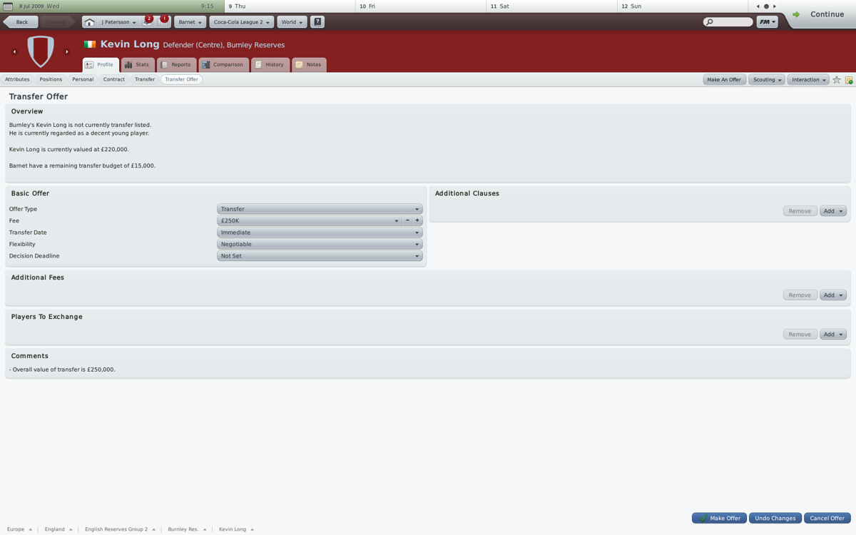 Football Manager 2010 (Windows) screenshot: Making a bid on a player