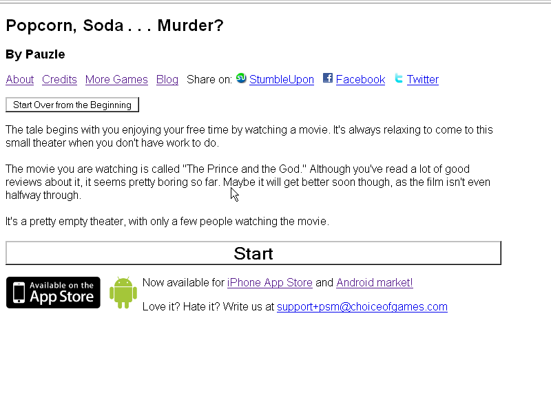 Popcorn, Soda ... Murder? (Browser) screenshot: Introduction
