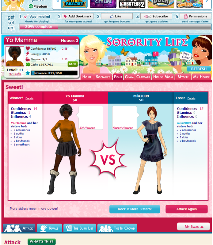 Sorority Life (Browser) screenshot: I won. I was hoping for some wet T-shirt action, but alas this is all you get...