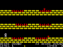 Tower of Evil (ZX Spectrum) screenshot: In between levels you must jump over these fire pits and avoid fireballs.