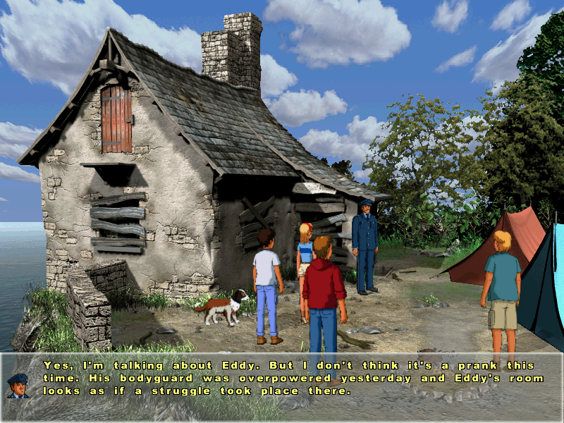 The Famous Five: Kidnapped! (Windows) screenshot: A policeman brings bad news