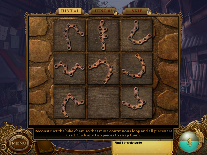 Tiger Eye Part I: Curse of the Riddle Box (Windows) screenshot: Bike chain puzzle
