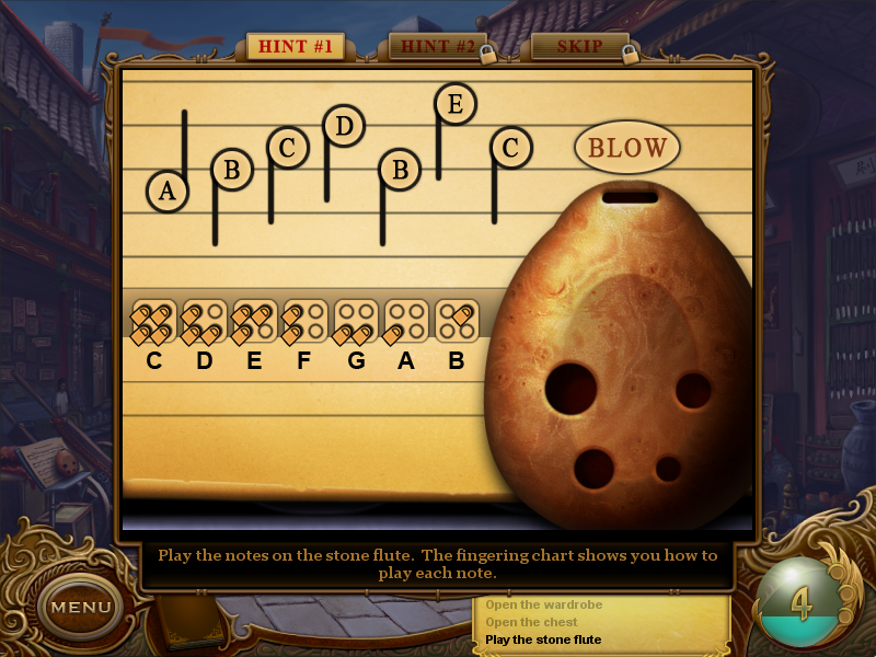 Tiger Eye Part I: Curse of the Riddle Box (Windows) screenshot: Stone flute puzzle