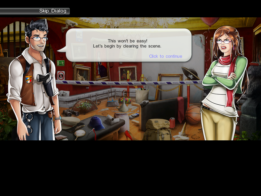 Grace's Quest: To Catch An Art Thief (Windows) screenshot: Examining the crime scene.