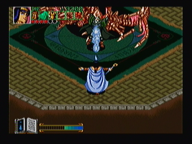 Wizard Fire (Zeebo) screenshot: The Wizard fights Volov again, now riding a skeleton dragon.