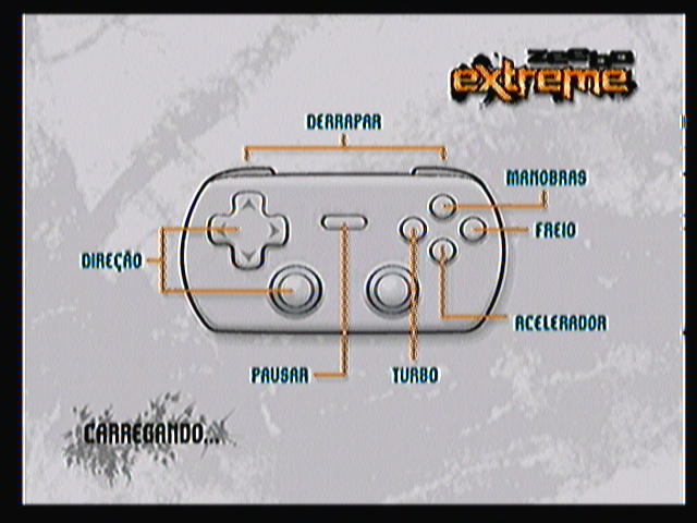 Zeebo Extreme Jetboard (Zeebo) screenshot: The loading screen shows tips like how the game is controlled using the Z-Pad.