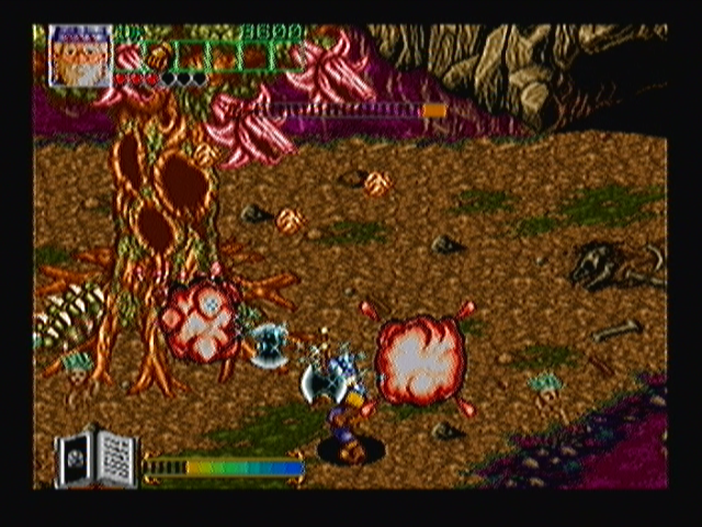 Wizard Fire (Zeebo) screenshot: The second stage boss turns into a tree. The dwaf's axe proves itself quite useful here.