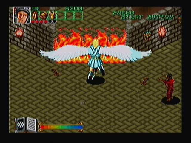 Wizard Fire (Zeebo) screenshot: The pentagram symbol transforms the character into a powerful being. The knight turns into an angel.