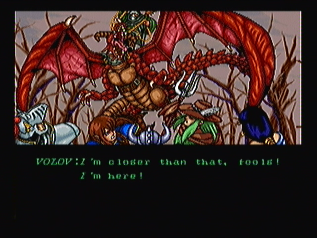 Wizard Fire (Zeebo) screenshot: First stage cutscene: did they really need him to warn them about his presence. I mean, he's riding a friggin' dragon!
