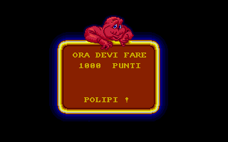 Hypnotic Land (Amiga) screenshot: Level 2 brief: your target score is 1000 points and you are alo warned that you will be facing... "polipi" (octopuses).