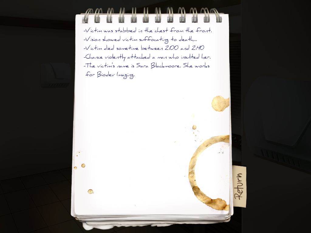 Jisei: The First Case (Macintosh) screenshot: Notes
