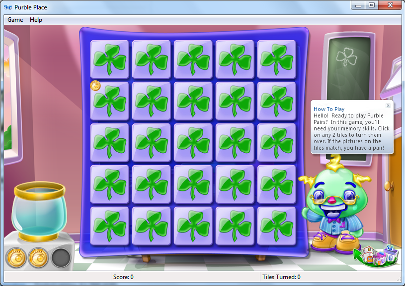 Microsoft Windows 7 (included games) (Windows) screenshot: Purble Pairs game - concentration