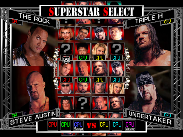 WWF Raw (Windows) screenshot: Character selection screen