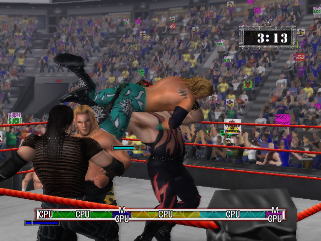 WWF Raw (Windows) screenshot: Action shot, here comes the pain