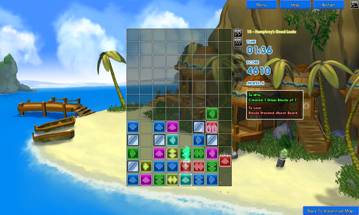 Tidalis (Windows) screenshot: Glass blocks are removed when they reach the bottom