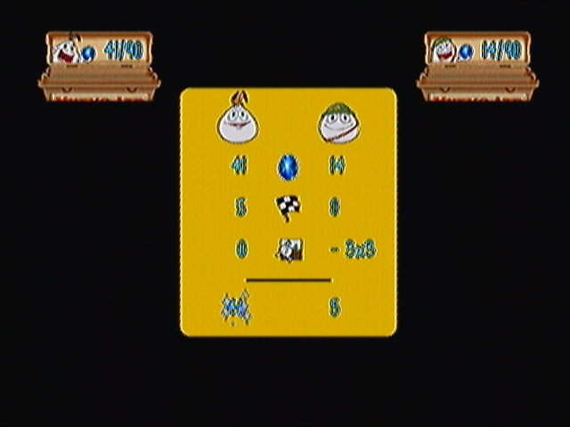 Un Juego de Huevos (Zeebo) screenshot: At the end of each race the score is calculated taking in account the number of jewels taken, arriving fist at the finish line and the number of times the player got stuck in the scrolling screen.
