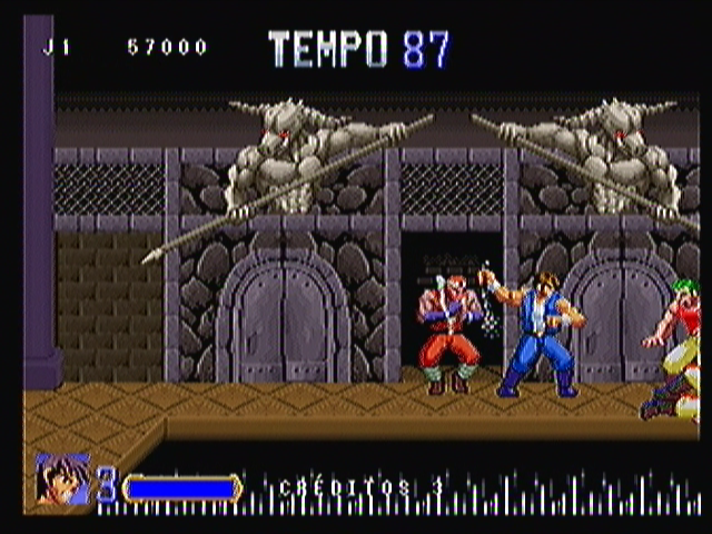 Double Dragon (Zeebo) screenshot: The last stage is the same as the arcade game. Those minotaurs are just the same as annoying.