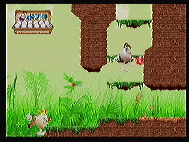 Un Juego de Huevos (Zeebo) screenshot: In the third stage confi will travel through a forest. Reptile eggs will fight him.