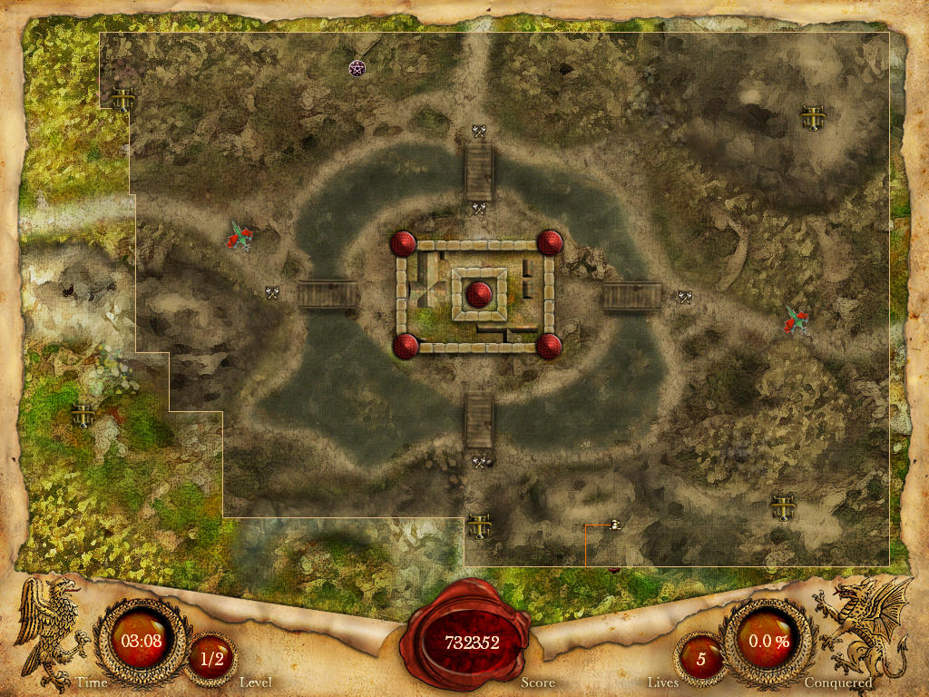 Fortix (Windows) screenshot: Blood bats moves along the base line and has to be encircled to be defeated