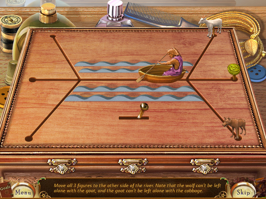 Kate Arrow: Deserted Wood (Windows) screenshot: The classic river-crossing puzzle