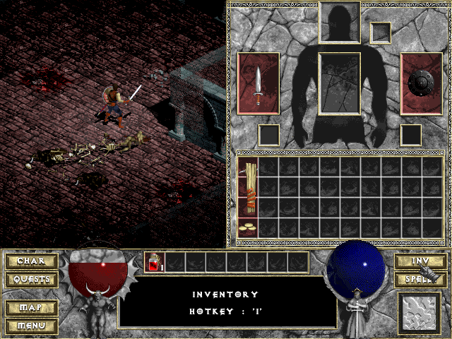 Diablo (Macintosh) screenshot: Inventory holding/carrying