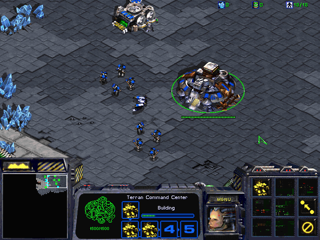 StarCraft (Macintosh) screenshot: Game start building extra SUV's