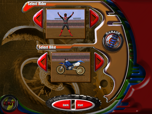 Motocross Madness (Windows) screenshot: Select rider and bike