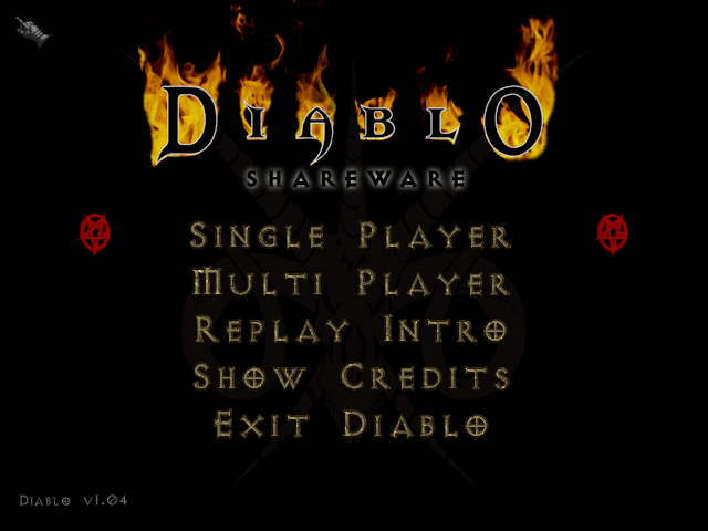 Diablo (Macintosh) screenshot: Main menu (shareware)
